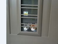 玄関ドアの採風窓は猫達のお気に入りの  場所になりました。
